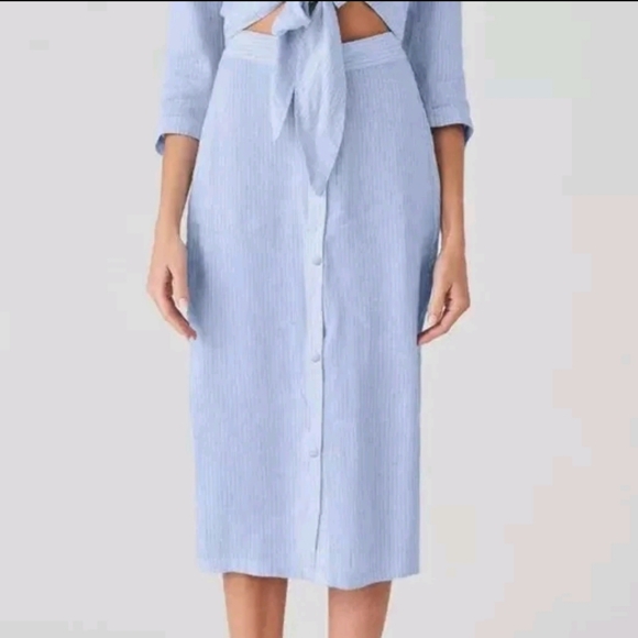 DL1961 Dresses & Skirts - DL1961 Linen Blend Button Front Midi Skirt S Blue Striped Menswear